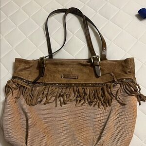 Calvalcanti Tan and Brown Fringe Shoulder Bag,Geniune leather made in Italy ..